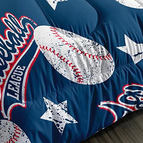 QOOMO 3D Baseballs Comforter Twin Size,Blue Baseball Kids Bedding Set,3Pcs Bedding Set Printed Comforter with 2 Pillowcases,Down Alternative,Soft and Lightweight,for All Seasons - Image 5