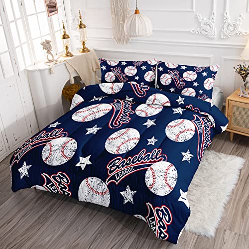 QOOMO 3D Baseballs Comforter Twin Size,Blue Baseball Kids Bedding Set,3Pcs Bedding Set Printed Comforter with 2 Pillowcases,Down Alternative,Soft and Lightweight,for All Seasons - Image 2