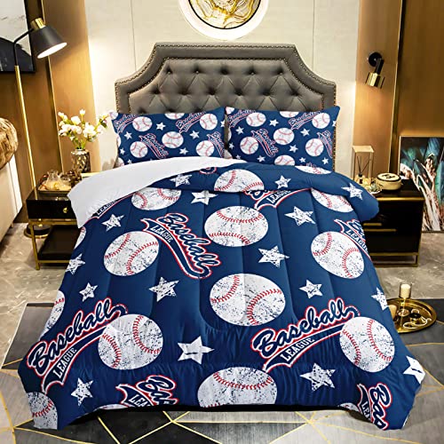 QOOMO 3D Baseballs Comforter Twin Size,Blue Baseball Kids Bedding Set,3Pcs Bedding Set Printed Comforter with 2 Pillowcases,Down Alternative,Soft and Lightweight,for All Seasons - Image 1