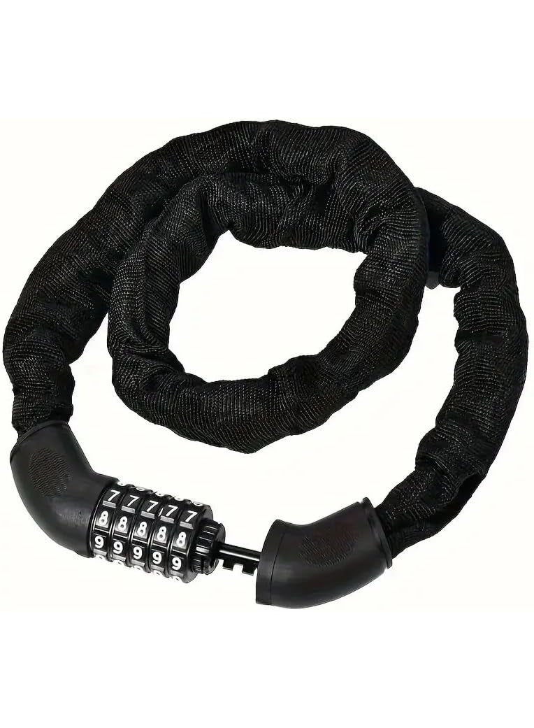 Arabest Iron Chain Bike Lock with 5-Digit Combination Password, Anti-Theft Unfinished Button Control Uncharged Security Lock for Mountain Bikes, Motorcycles, and Bicycle Accessories - Image 1