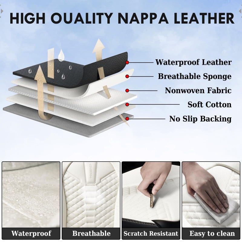 Coverado Car Seat Covers, Front Seat Cover, Waterproof Nappa Leather Seat Covers for Cars, 2 Pack Driver Car Seat Protectors, Automotive Seat Covers Universal Fit for Most Cars, Black&White - Image 4