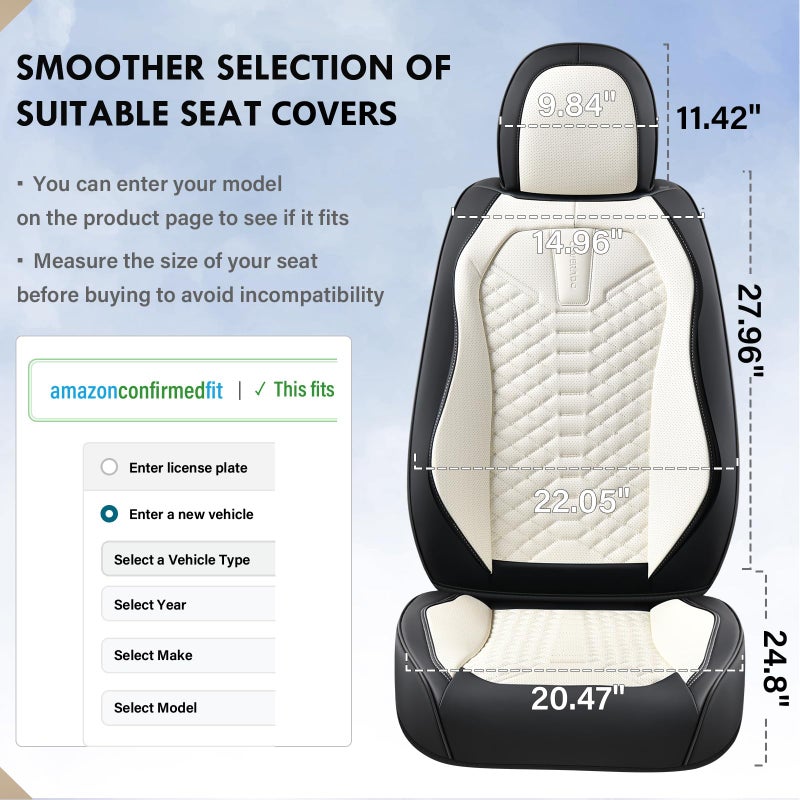 Coverado Car Seat Covers, Front Seat Cover, Waterproof Nappa Leather Seat Covers for Cars, 2 Pack Driver Car Seat Protectors, Automotive Seat Covers Universal Fit for Most Cars, Black&White - Image 5