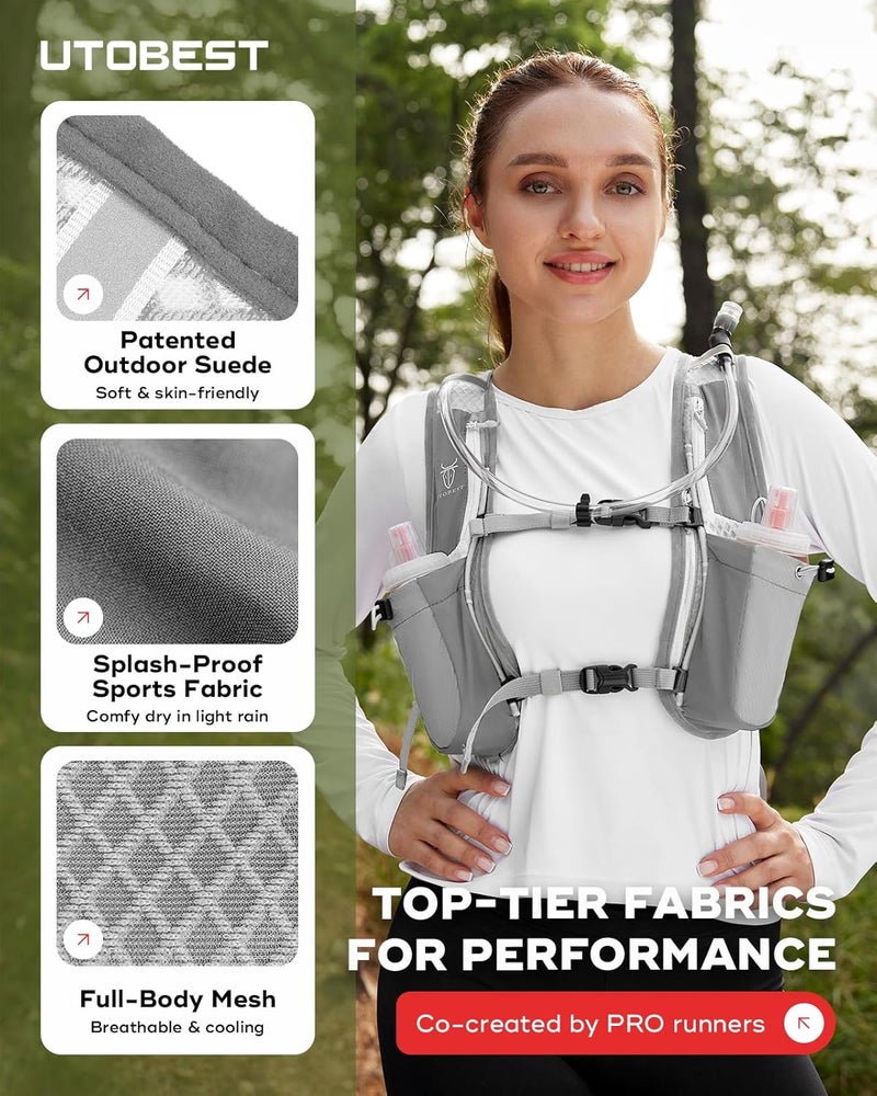 UTOBEST Running Vest, 5L Hydration Vest Lightweight, Breathable and Sweatproof Running Backpack, Adjustable Running Hydration Vest for Trail Running Marathon Race Jogging Cycling - Image 5