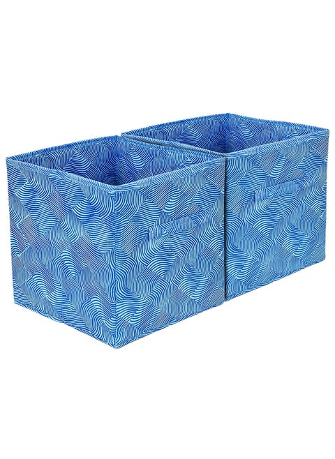 Kuber Industries Lahariya Print Foldable Storage Cube Box|Drawer Wardrobe Organizer for Clothes|Closet Organizer for clothes, Toys, Books|Basket Bins Container|Pack of 2 (Blue)