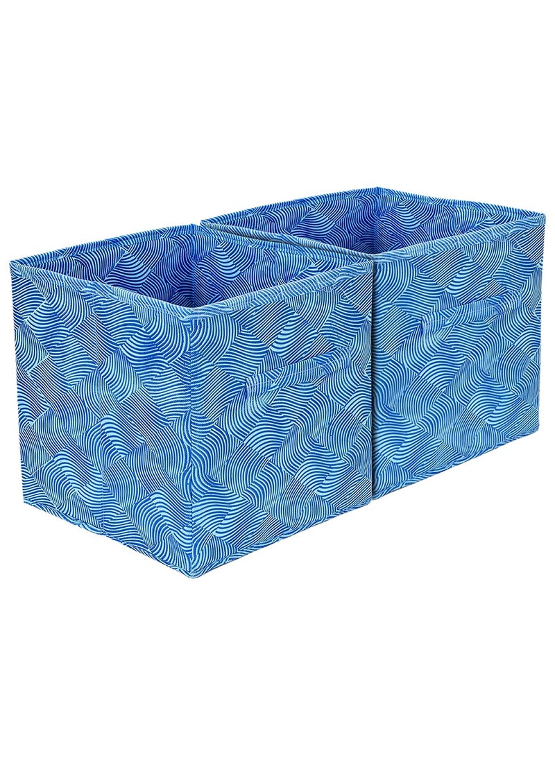 Kuber Industries Kuber Industries Lahariya Print Foldable Storage Cube Box|Drawer Wardrobe Organizer for Clothes|Closet Organizer for clothes, Toys, Books|Basket Bins Container|Pack of 2 (Blue) 