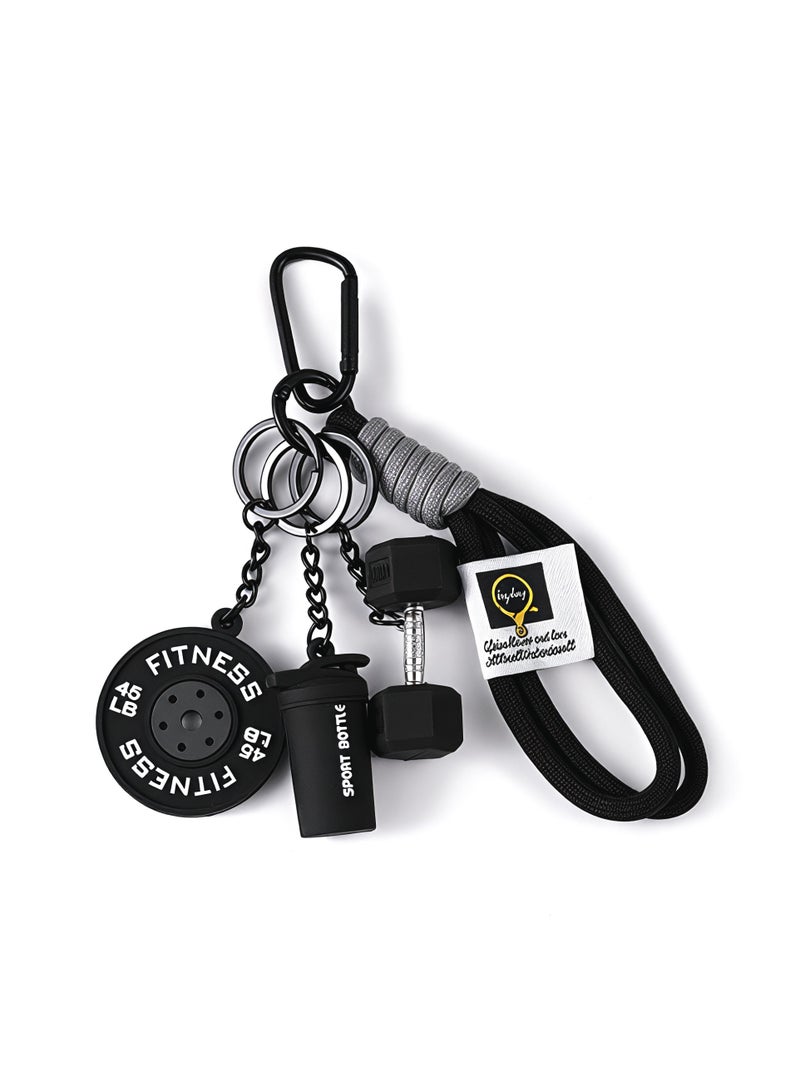 Aura Style 4-in-1 Fitness Keychain - Black Gym Bag Charm with Dumbbell, Shaker & Weight Plate – Professional Sporty Keychain for Women - Image 1
