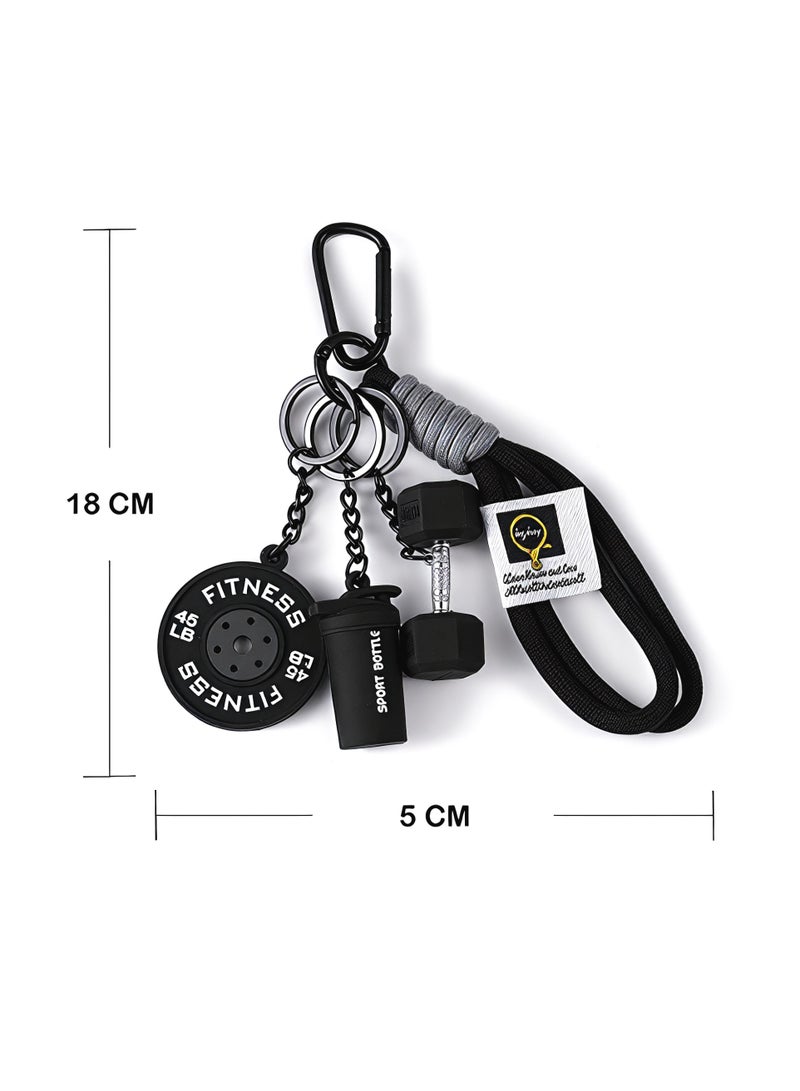 Aura Style 4-in-1 Fitness Keychain - Black Gym Bag Charm with Dumbbell, Shaker & Weight Plate – Professional Sporty Keychain for Women - Image 2