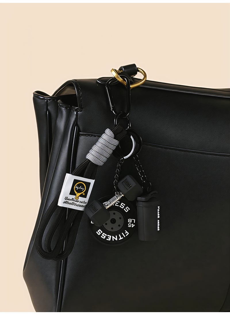 Aura Style 4-in-1 Fitness Keychain - Black Gym Bag Charm with Dumbbell, Shaker & Weight Plate – Professional Sporty Keychain for Women - Image 3