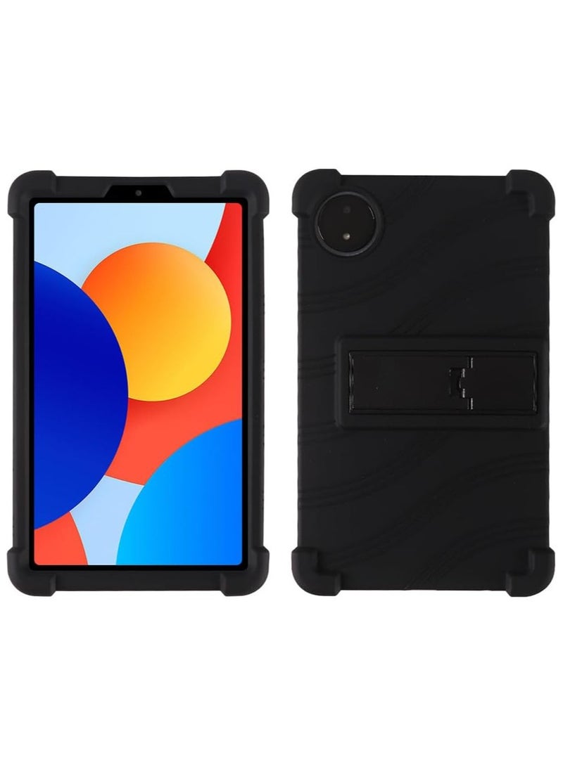 VKL Kids Case Compatible with Xiaomi Redmi Pad SE 8.7 Inch 2024, [Kids Friendly] 4 Corners Thicken Soft Silicone Case Shockproof Protective Cover with Multi-Angle Stand (Black)