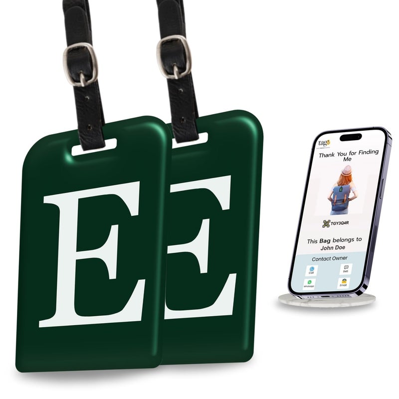 tag8 [Pack 2] Smart Luggage Tag ID with Name Initial B| Bag Tag with Global Loss Recovery Service | Airline Compliant | SITA World Tracer Code Enabled | Smart Alternative to Name Tags | Gift idea (E) - Image 1