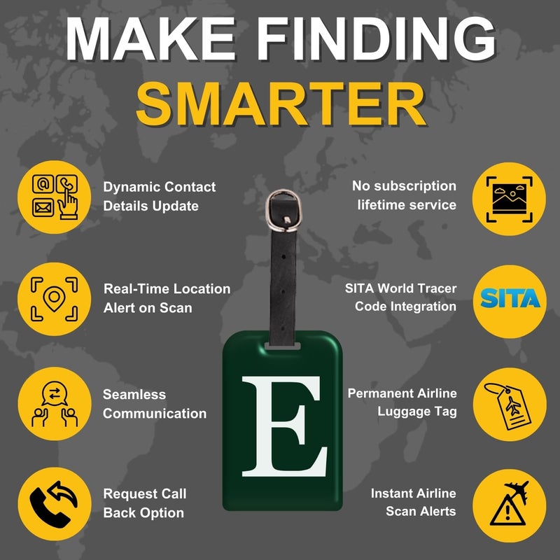 tag8 [Pack 2] Smart Luggage Tag ID with Name Initial B| Bag Tag with Global Loss Recovery Service | Airline Compliant | SITA World Tracer Code Enabled | Smart Alternative to Name Tags | Gift idea (E) - Image 4