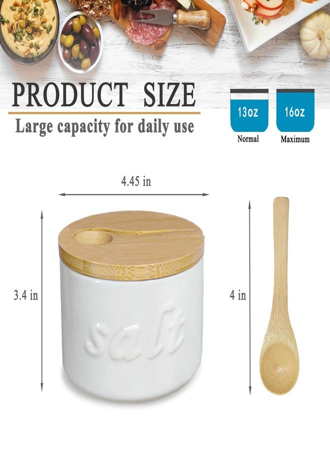 NAXIHOPT Salt Cellar with Lid and Spoon, 16 OZ Airtight Salt Container for Countertop, Ceramic Storage Container for Spices, White - Image 2