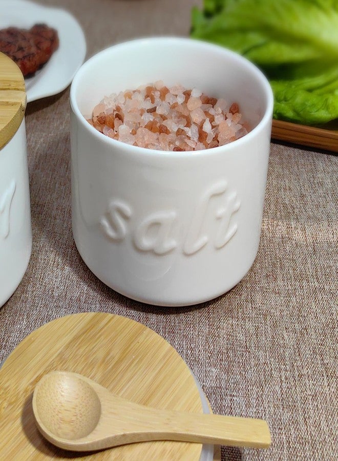 NAXIHOPT Salt Cellar with Lid and Spoon, 16 OZ Airtight Salt Container for Countertop, Ceramic Storage Container for Spices, White - Image 4