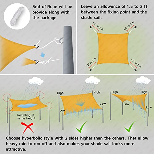 HIPPO Rectangle Shade Sail Affordable & Premium 230 GSM Sun Shade UV Block for Canopy Outdoor Patio Car Parking (Desert-Storm, 12FTX16FT) - Image 5