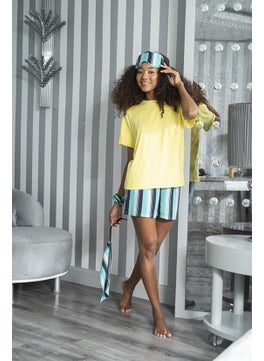 For You Moda 5-Piece Striped Viscose Yellow Short Sleeve Pajama Set S26772  - Image 1