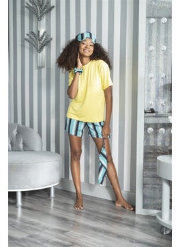 For You Moda 5-Piece Striped Viscose Yellow Short Sleeve Pajama Set S26772  - Image 3