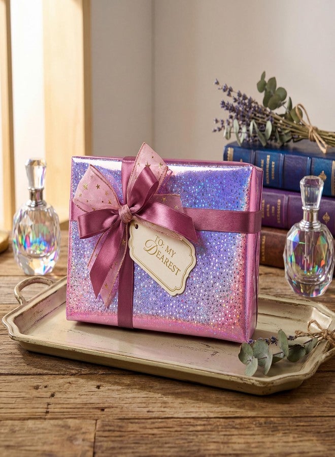 Vnaaem Pink Holographic Wrapping Paper Roll - Metallic Foil Stars Design Gift Wrap for Birthday Kpop Party Graduation Wedding Baby Shower(17 IN x 16.5 Ft - Image 3