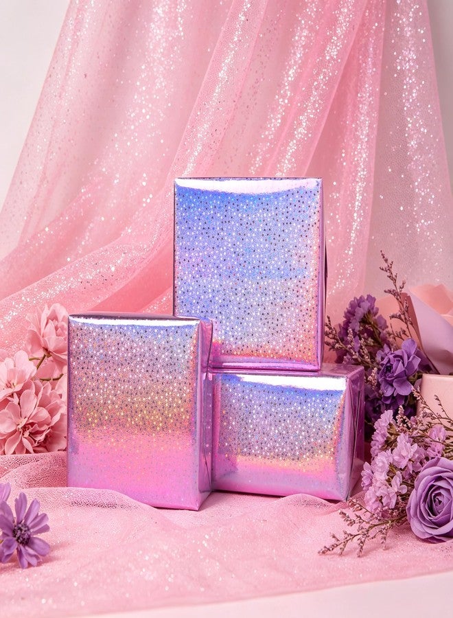 Vnaaem Pink Holographic Wrapping Paper Roll - Metallic Foil Stars Design Gift Wrap for Birthday Kpop Party Graduation Wedding Baby Shower(17 IN x 16.5 Ft - Image 2