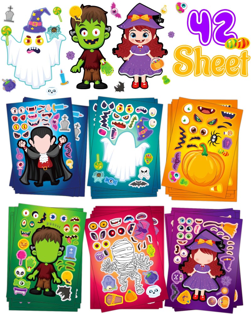 Oomloid 42 Sheets Halloween Party Favors Stickers for Kids Party Games Face Stickers Halloween Treats Goodie Bag Stuffers Gifts Toys Crafts Activities for Kids