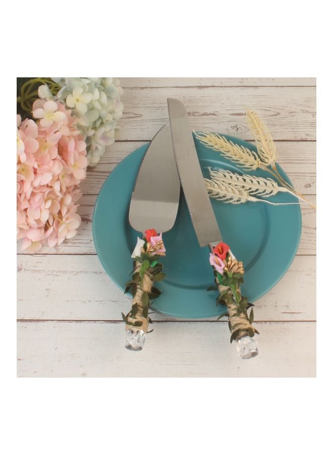 Stainless Steel Wedding Cake Knife And Server Set Silver/Beige/Green  - Image 5