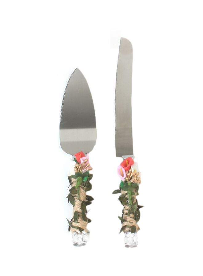 Stainless Steel Wedding Cake Knife And Server Set Silver/Beige/Green  - Image 1