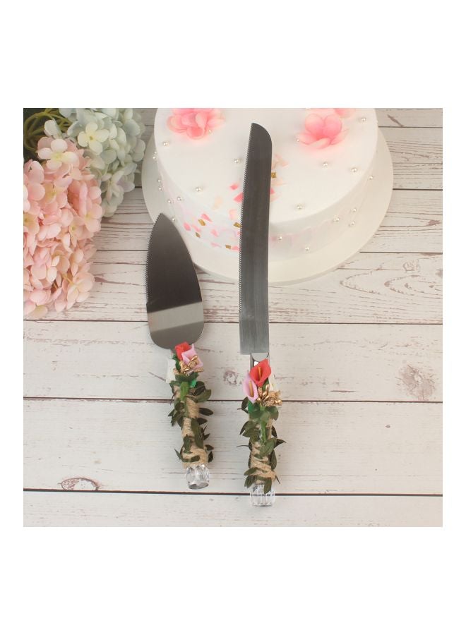 Stainless Steel Wedding Cake Knife And Server Set Silver/Beige/Green  - Image 2