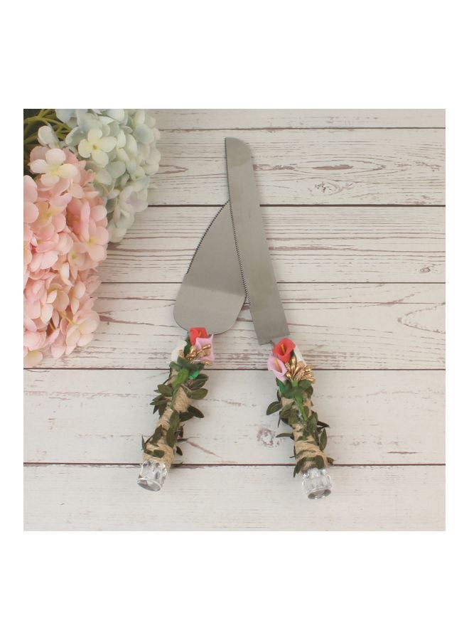 Stainless Steel Wedding Cake Knife And Server Set Silver/Beige/Green  - Image 4