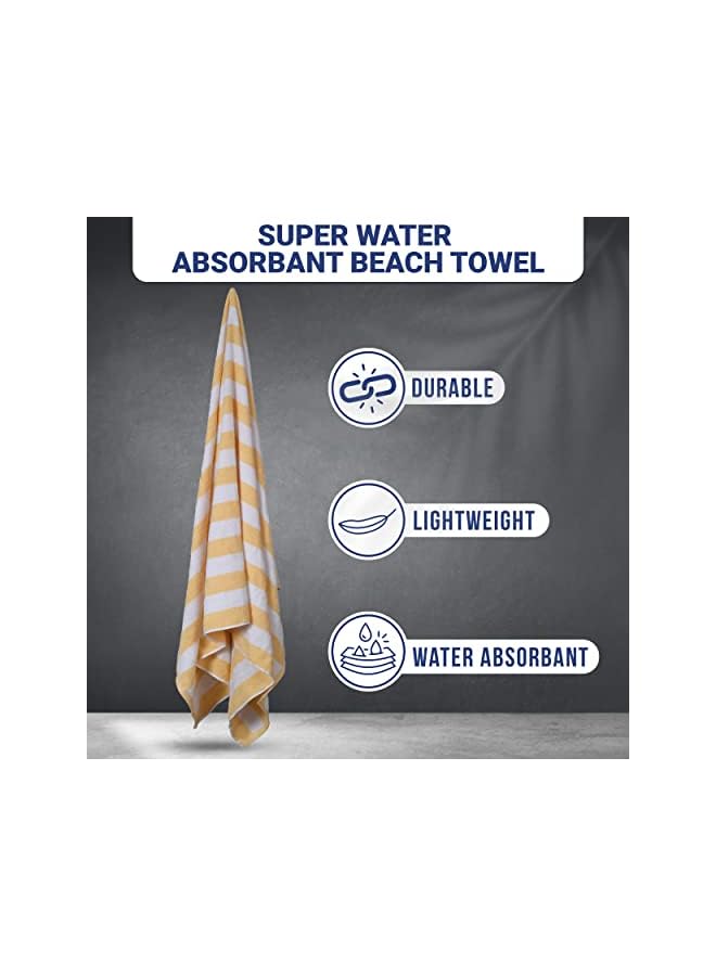 The Bros منشفة شاطئ كبيرة 100% قطن 1 قطعة، 100 سم × 180 سم، منشفة حمام بخطوط كابانا، منشفة كبيرة، عالية الامتصاص، منشفة سفر سريعة الجفاف - أصفر فاتح - Image 4