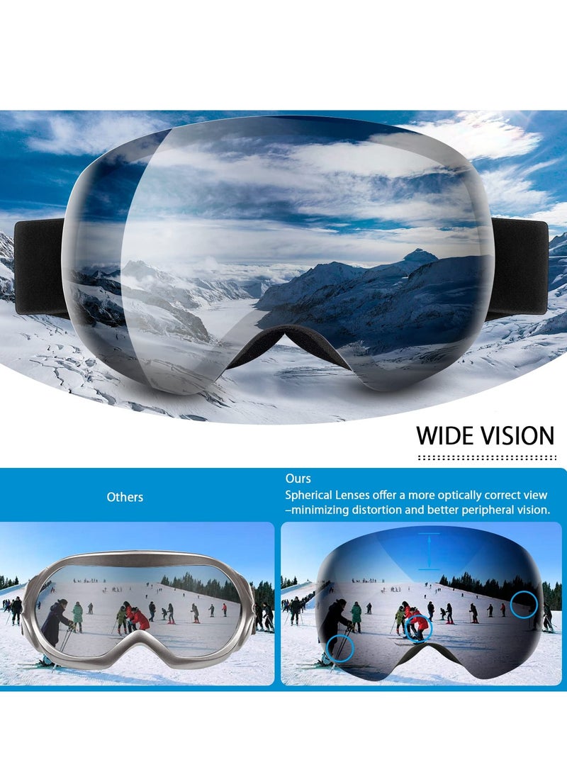 SYOSI Ski Goggles Snowboard Glasses, OTG Framless Anti-Fog Spherical Interchangeable Lens 100% UV 400 Protection, Foam Anti-Scratch Dustproof for Men Women Youth Adult  - Image 5