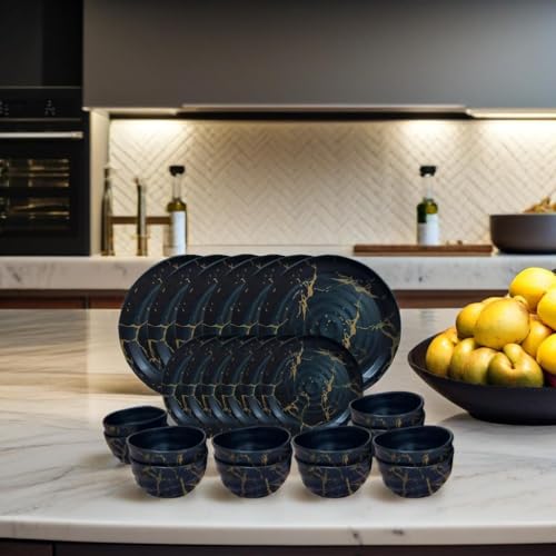 Urmila Plastic Elegant, Unabreakable & Stainless Melamine Dinner Set of 24 (Black Gold) - Image 1