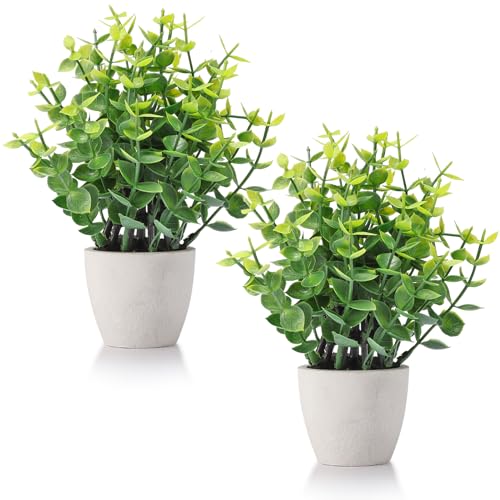 FAVOWREATH 2 Pack Fake Plants Ceramic Mini Artificial Greenery Potted Plants for Home Decor Office Decor Room Decor Farmhouse Decor Indoor Table Bathroom Decor - Image 1
