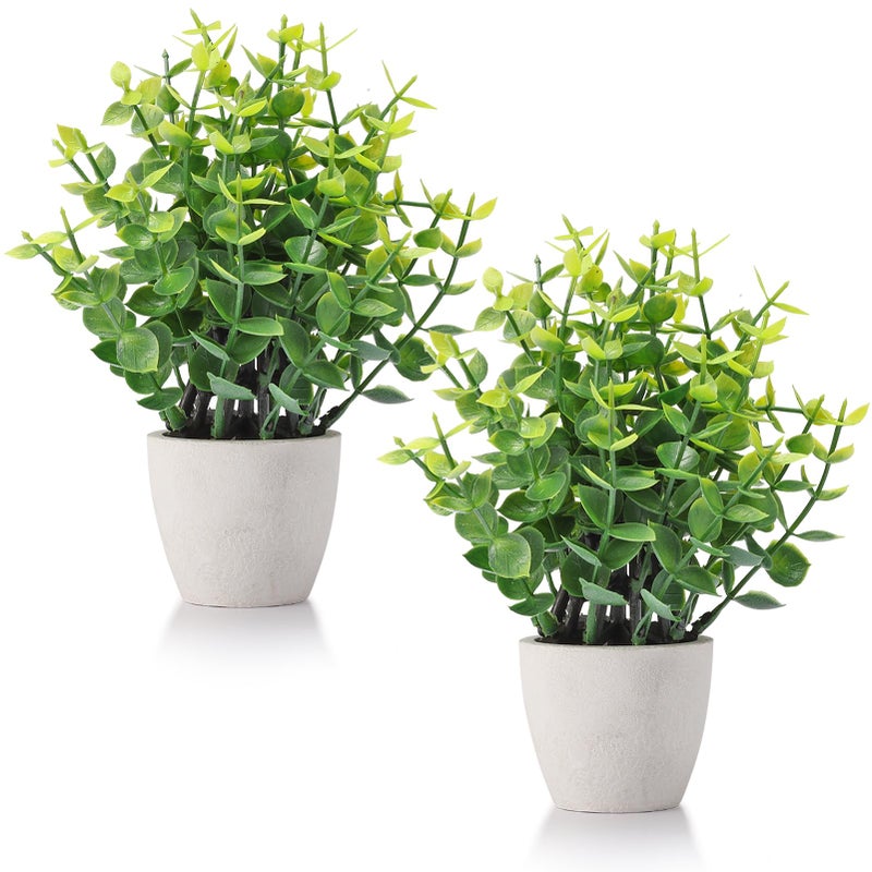 FAVOWREATH 2 Pack Fake Plants Ceramic Mini Artificial Greenery Potted Plants for Home Decor Office Decor Room Decor Farmhouse Decor Indoor Table Bathroom Decor - Image 2