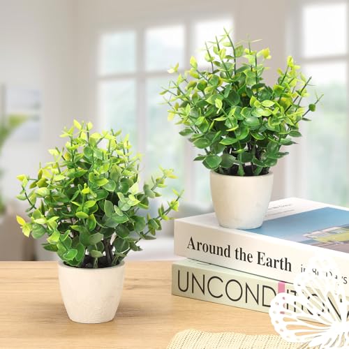 FAVOWREATH 2 Pack Fake Plants Ceramic Mini Artificial Greenery Potted Plants for Home Decor Office Decor Room Decor Farmhouse Decor Indoor Table Bathroom Decor - Image 3