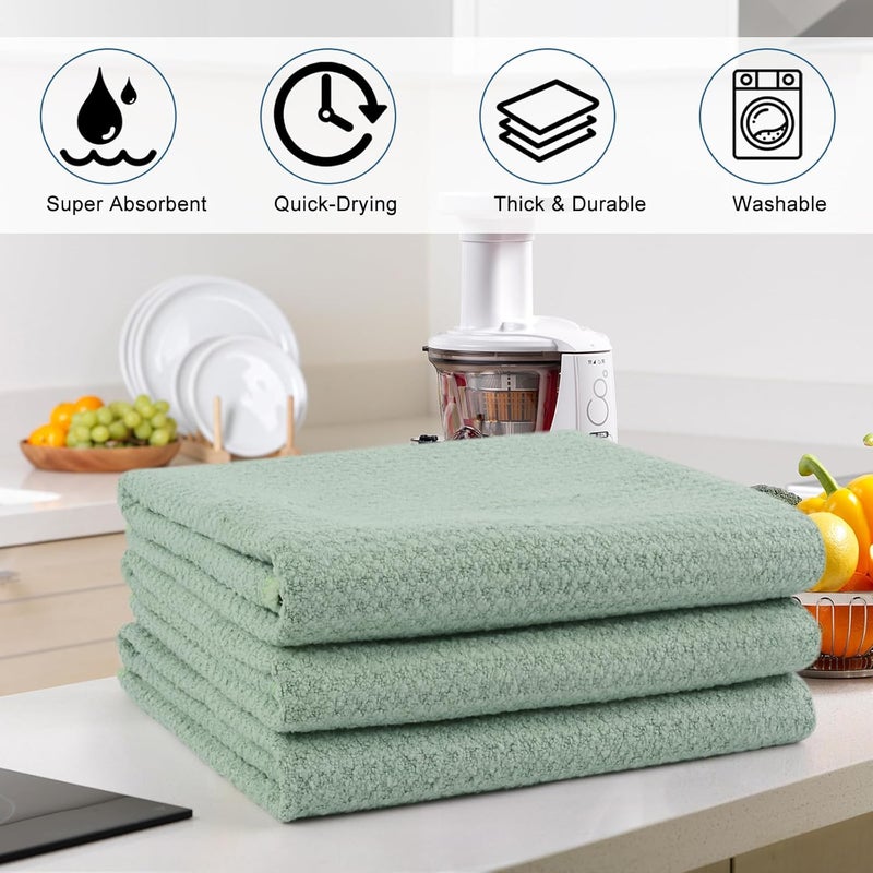 VIVOTE 3 Pack Microfibre Tea Towels Thick Tea Towels for Kitchen, Super Absorbent & No Linting Kitchen Towels, Durable Tea Towels Set 40cm x 56cm（Green） - Image 5