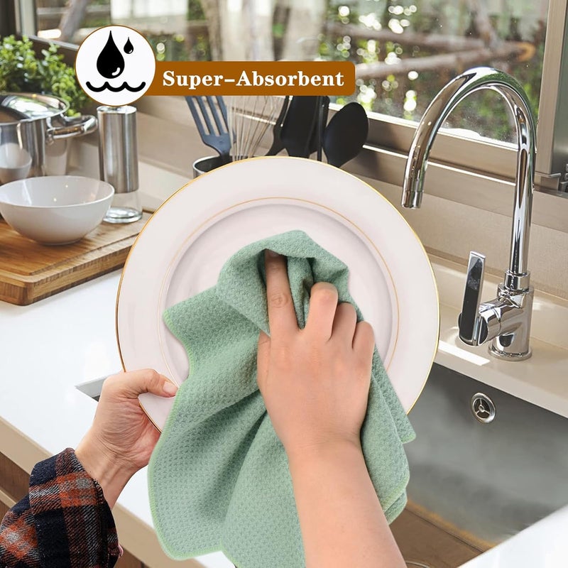 VIVOTE 3 Pack Microfibre Tea Towels Thick Tea Towels for Kitchen, Super Absorbent & No Linting Kitchen Towels, Durable Tea Towels Set 40cm x 56cm（Green） - Image 4