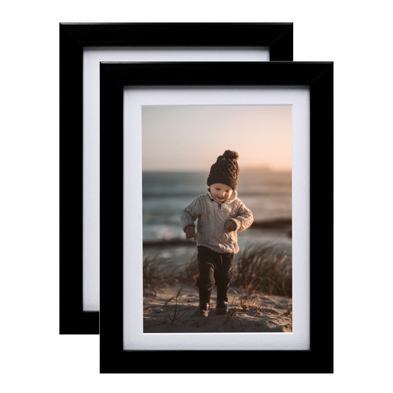 KINLINK 5x7 Picture Frames Black  Photo Frames with Real Glass for Picture 4x6 with Mat or 5x7 without Mat  Composite Wood Picture Frames for Table Top and Wall Mounting  Set of 2