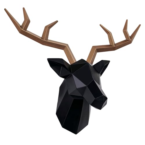 Keygift Geometrical Deer Head Wall Decor Black&Copper Faux Taxidermy Resin Animal Head Wall Mount Deer Antlers Wall Sculptures - Image 1