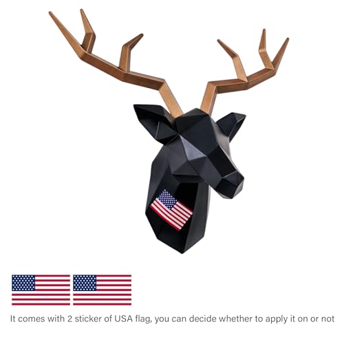 Keygift Geometrical Deer Head Wall Decor Black&Copper Faux Taxidermy Resin Animal Head Wall Mount Deer Antlers Wall Sculptures - Image 5
