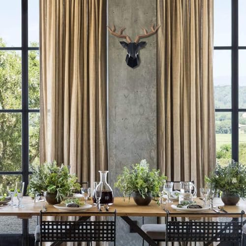 Keygift Geometrical Deer Head Wall Decor Black&Copper Faux Taxidermy Resin Animal Head Wall Mount Deer Antlers Wall Sculptures - Image 2