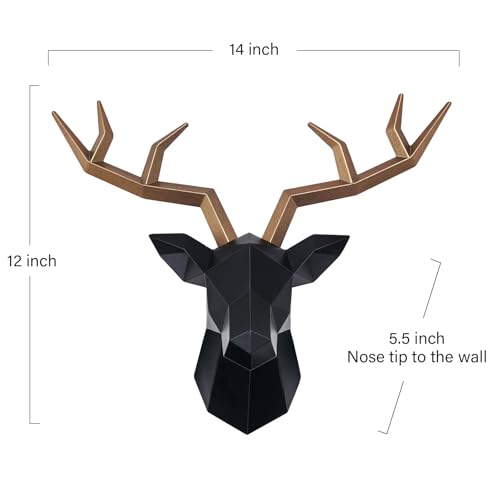 Keygift Geometrical Deer Head Wall Decor Black&Copper Faux Taxidermy Resin Animal Head Wall Mount Deer Antlers Wall Sculptures - Image 4