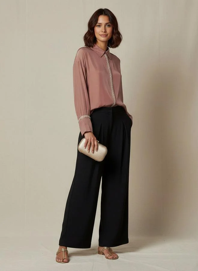 Splash FAV Shirt with Pearl Embellishment and Long Sleeves