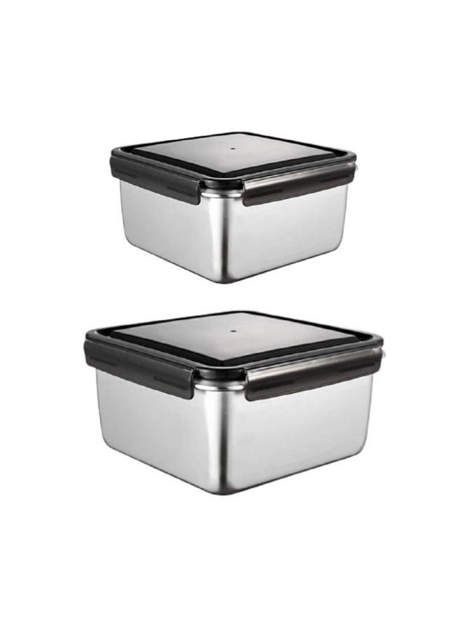 Femora High Stainless Steel Square Container, Leakproof airtight Lid, 350 ML, 550 ML, Pack of 2, Silver - pzsku/ZF4693339F60B5843F98FZ/45/_/1738306680/4868a2ea-d2de-4864-aad8-737350714cb4