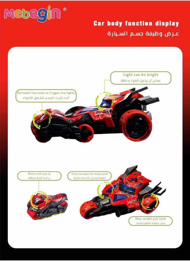 MEBEGIN - 3-in-1 Transformer Electric Toy, Ejection Chariot Pull-back Alloy Car with Light and Music, 1:32 Scale Model Toy, Motorcycle Deformation Vehicle, Pull Back Cars Toys, Die-cast Car Models, Ideal Gift for Kids Aged 3+, 10.5*18*7.5cm - Image 1