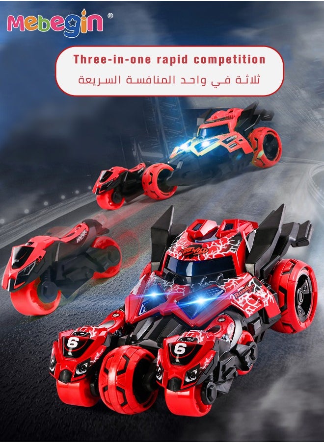 MEBEGIN - 3-in-1 Transformer Electric Toy, Ejection Chariot Pull-back Alloy Car with Light and Music, 1:32 Scale Model Toy, Motorcycle Deformation Vehicle, Pull Back Cars Toys, Die-cast Car Models, Ideal Gift for Kids Aged 3+, 10.5*18*7.5cm - Image 1