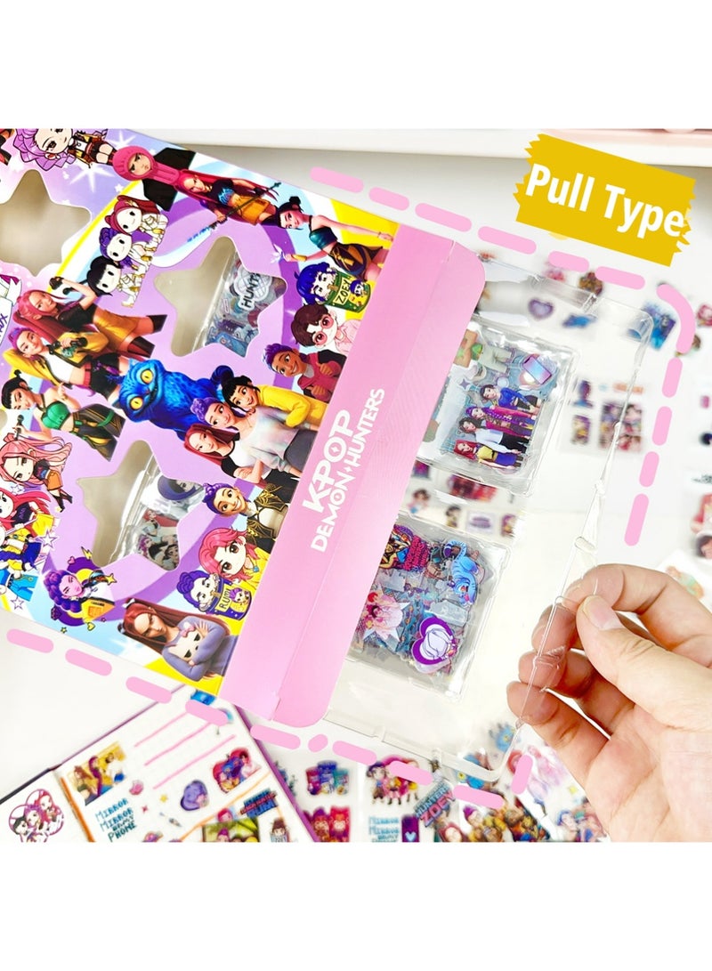 320pcs Kpop Demon Movie Hunters Stickers, Rumi Mira Zoey Saja Boys Jinu, Vibrant Cartoon, Vinyl, Multi-purpose, Indoor, Irregular Sheet, Waterproof PVC, Reusable, Great Gift for Teens - Image 2