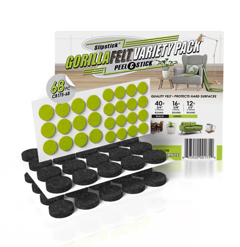 Slipstick Gorilla Felt ? Inch Furniture Pads (68 Pcs) Premium Furniture Pads & Chair Leg Floor Protectors For Hardwood Floors & Hard Surfaces - Image 1