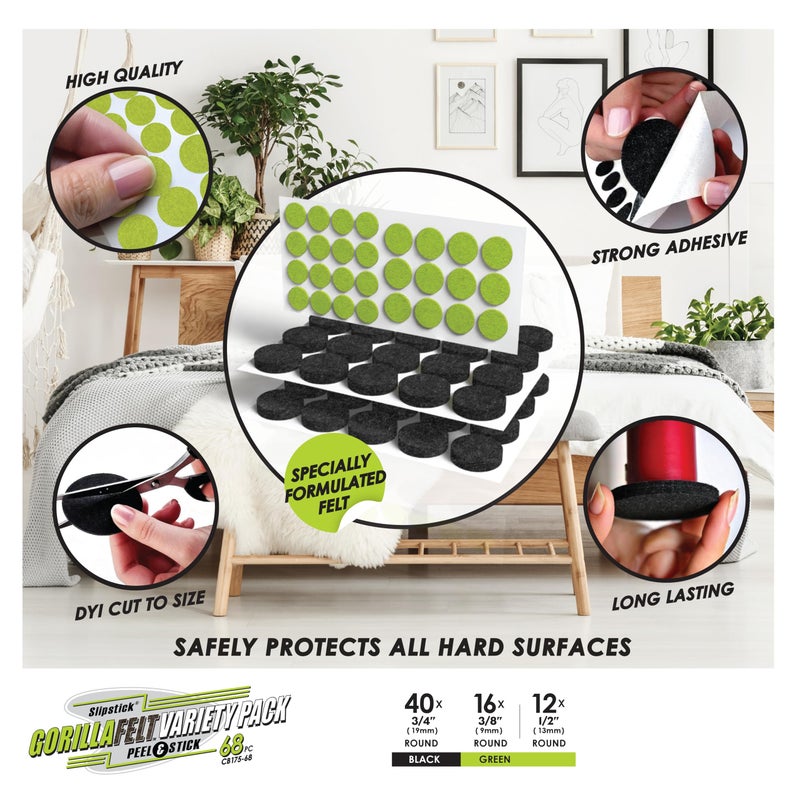 Slipstick Gorilla Felt ? Inch Furniture Pads (68 Pcs) Premium Furniture Pads & Chair Leg Floor Protectors For Hardwood Floors & Hard Surfaces - Image 2