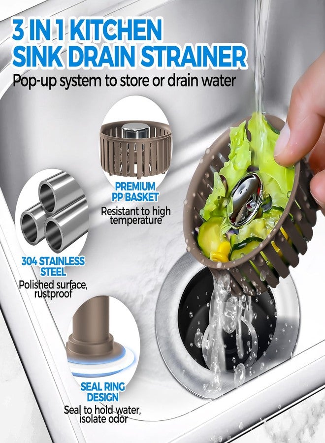 zaa Upgraded 3in1 Kitchen Sink Drain Strainer & Sink Stopper, Stainless Steel Kitchen Drain Plug & Cover with Anti-Clogging Basket Strainer, Fit US Standard 3-1/2'' Sink Drain Hole, Brown - Image 2