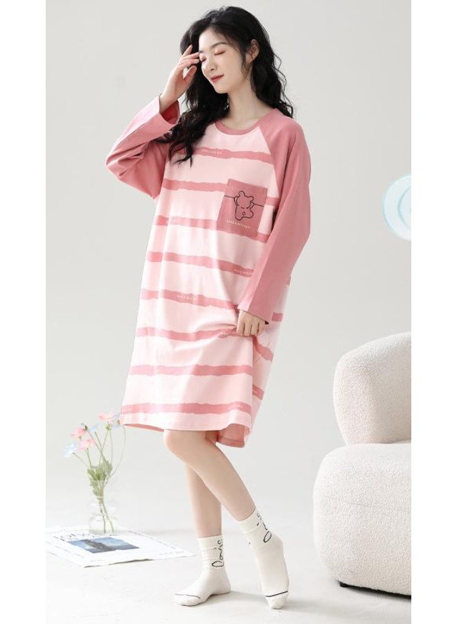 Autumn Cotton Sleep Dress Women's Loose Long Sleeve Built-in Bra Pad Midi Dress Casual Spring Summer Home Wear Nightgown - Image 1
