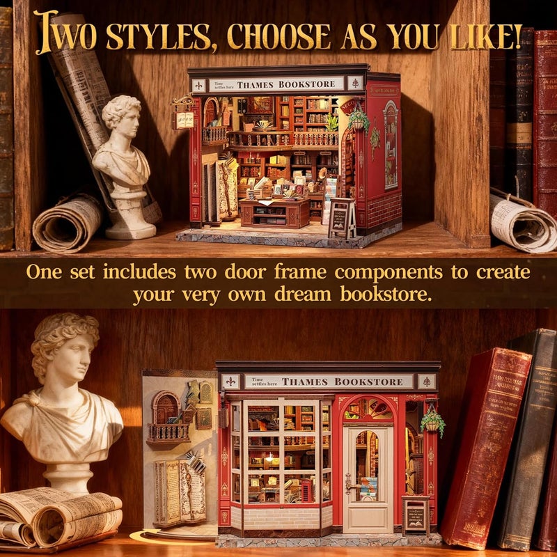 CUTEBEE Book Nook Kit - British Bookstore Magic DIY Miniature House Dollhouse Kit for Adults, Library Booknook Bookshelf Decor 3D Wooden Puzzle, Gifts for Family, Friends(Thames Bookstore) - Image 5